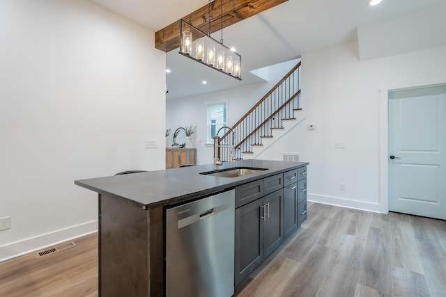 2111 Ivy St, Chattanooga, TN 37404 - kitchen featuring a sink, stainless steel dishwasher, light wood finished floors, and visible vents