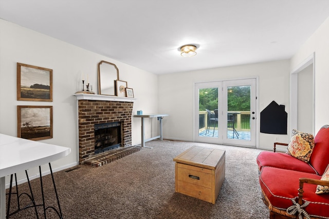 7403 Flagstone Dr, Ooltewah, TN 37363 - carpeted living room with a brick fireplace, baseboards, and visible vents