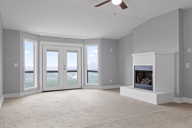 1206 Lower Brow Rd, Signal Mountain, TN 37377 - unfurnished living room featuring carpet floors, baseboards, french doors, and healthy amount of natural light