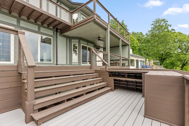 1206 Lower Brow Rd, Signal Mountain, TN 37377 - wooden deck with stairs and ceiling fan