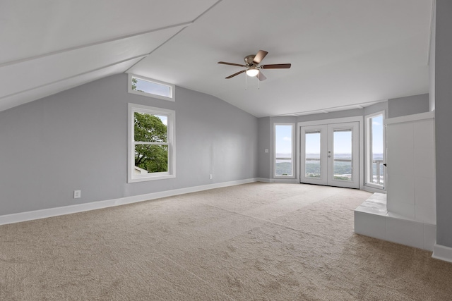 1206 Lower Brow Rd, Signal Mountain, TN 37377 - carpeted spare room featuring vaulted ceiling, ceiling fan, baseboards, and french doors
