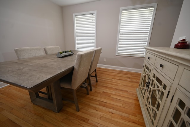dining room featuring baseboards and light wood-style flooring