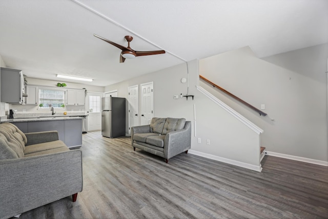 17 Bama Ln Unit C5, Ringgold, GA 30736 - living room with ceiling fan, wood finished floors, baseboards, and stairway