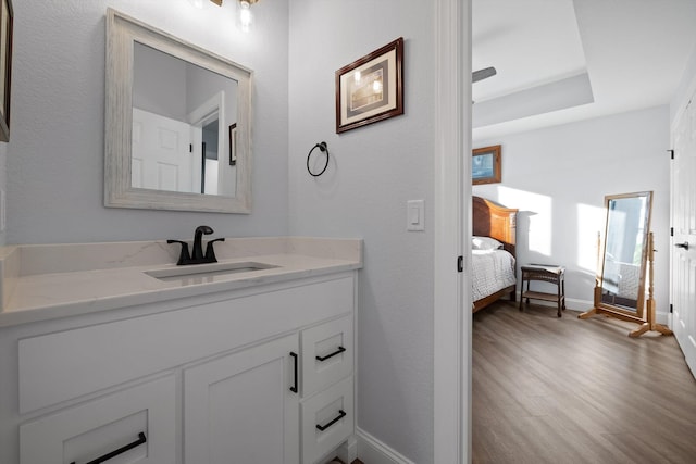 234 Reflection Dr, Dunlap, TN 37327 - bathroom with wood finished floors, baseboards, and vanity