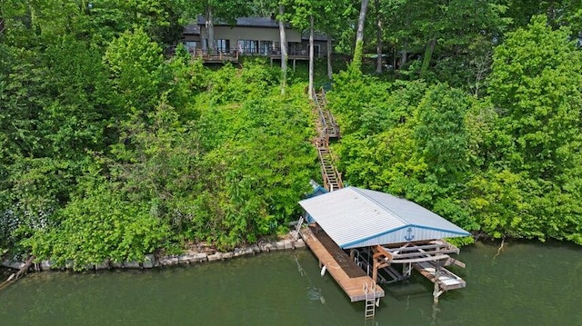 292 Hilltop Cir, Spring City, TN 37381 - view of dock featuring boat lift, a water view, and stairway