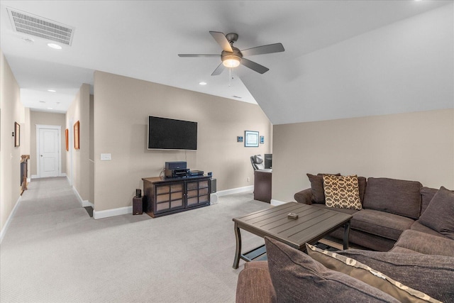 1383 Carrington Way, Chattanooga, TN 37405 - living room with visible vents, baseboards, ceiling fan, light carpet, and recessed lighting