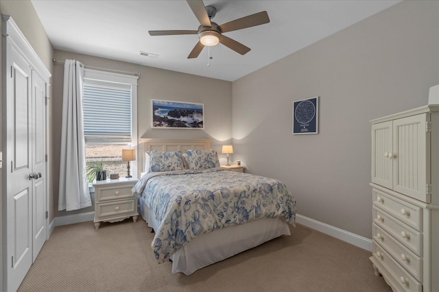1383 Carrington Way, Chattanooga, TN 37405 - bedroom with baseboards, a ceiling fan, visible vents, and light colored carpet