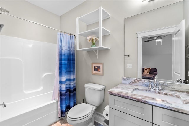 1383 Carrington Way, Chattanooga, TN 37405 - bathroom with toilet, shower / tub combo, vanity, and ceiling fan