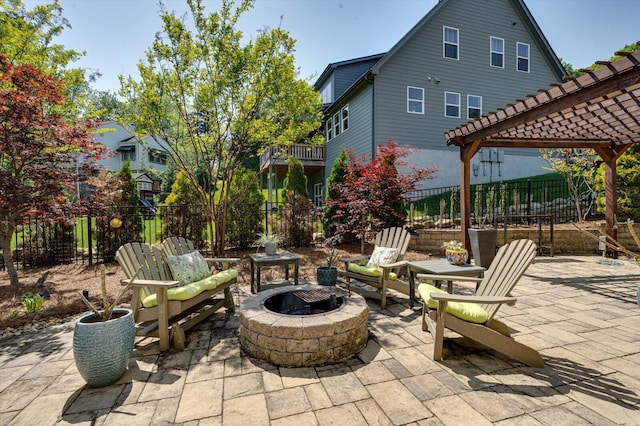 1383 Carrington Way, Chattanooga, TN 37405 - view of patio with a fire pit, fence, and a pergola