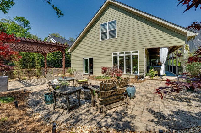 1383 Carrington Way, Chattanooga, TN 37405 - rear view of property featuring an outdoor living space with a fire pit, a patio, a pergola, and fence
