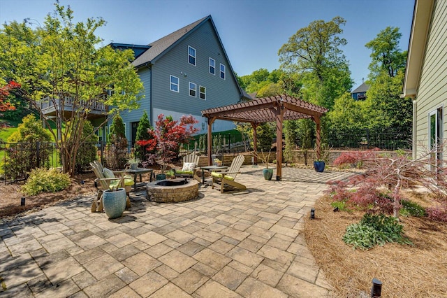 1383 Carrington Way, Chattanooga, TN 37405 - view of patio featuring a pergola, an outdoor fire pit, and a fenced backyard