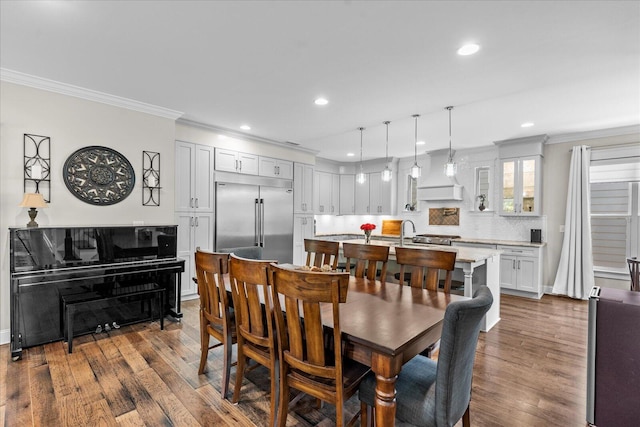 1383 Carrington Way, Chattanooga, TN 37405 - dining room with dark wood-style flooring, ornamental molding, and recessed lighting