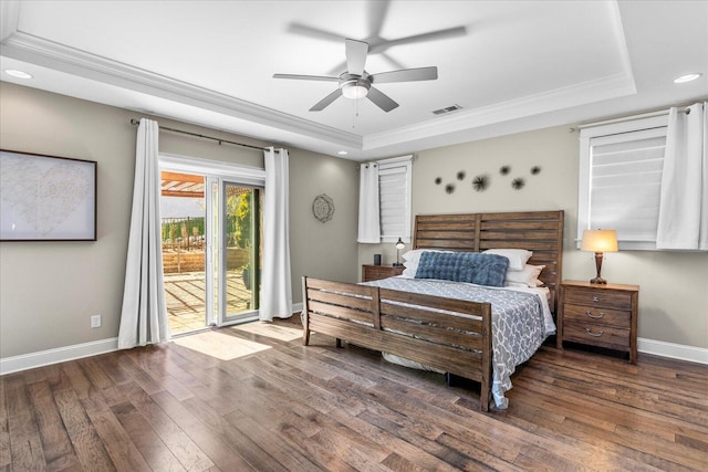 1383 Carrington Way, Chattanooga, TN 37405 - bedroom with a raised ceiling, access to outside, crown molding, and wood finished floors