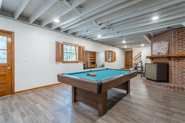 rec room with pool table and wood finished floors
