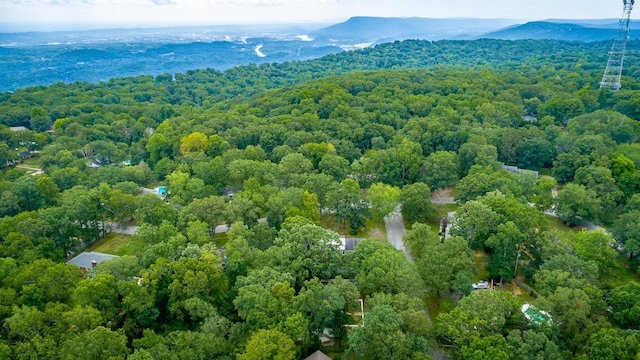 bird's eye view with a forest view and a mountain view