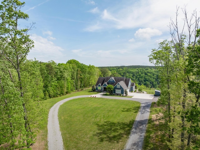 3086 Poe Rd, Soddy Daisy, TN 37379 - view of community featuring a wooded view, driveway, and a lawn