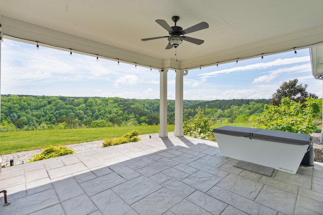 3086 Poe Rd, Soddy Daisy, TN 37379 - view of patio featuring a view of trees and ceiling fan