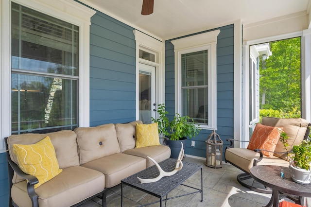 3086 Poe Rd, Soddy Daisy, TN 37379 - view of patio featuring a porch, a ceiling fan, and an outdoor hangout area