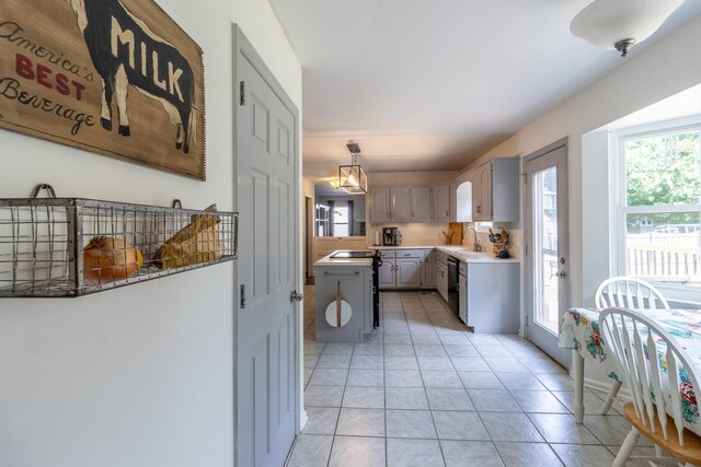 9505 Post Oak Dr, Ooltewah, TN 37363 - kitchen featuring a sink, light countertops, black dishwasher, light tile patterned floors, and gray cabinetry