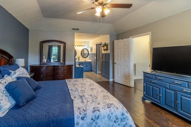9505 Post Oak Dr, Ooltewah, TN 37363 - bedroom featuring a ceiling fan, dark wood finished floors, ensuite bathroom, and visible vents