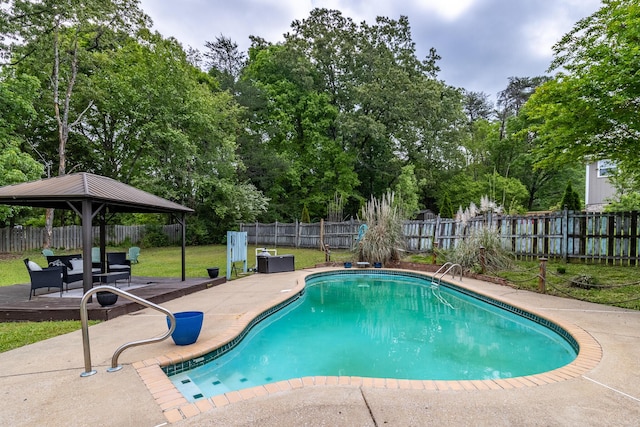 9505 Post Oak Dr, Ooltewah, TN 37363 - view of pool featuring a lawn, a fenced backyard, a fenced in pool, a patio area, and a gazebo