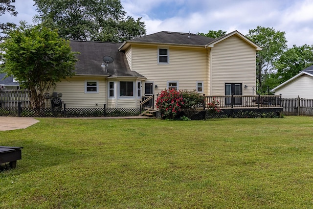 9505 Post Oak Dr, Ooltewah, TN 37363 - rear view of property with a yard, a deck, fence, and a shingled roof