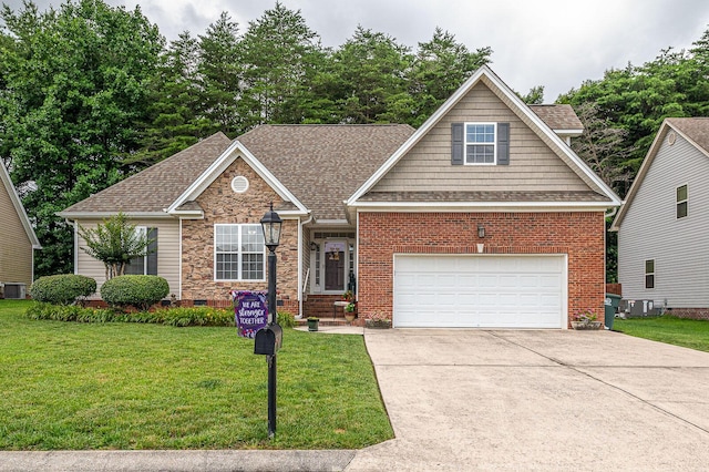 8337 Kayla Rose Cir, Ooltewah, TN 37363 - view of front facade with driveway, a front yard, crawl space, and a shingled roof