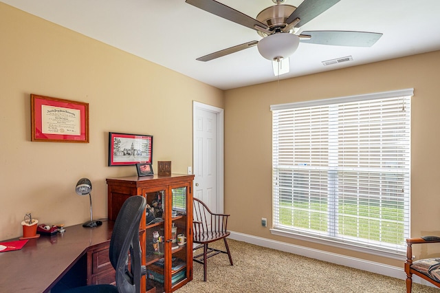 8337 Kayla Rose Cir, Ooltewah, TN 37363 - home office featuring ceiling fan, carpet, and plenty of natural light