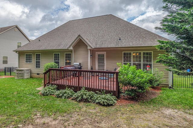 8337 Kayla Rose Cir, Ooltewah, TN 37363 - rear view of property with a shingled roof, a deck, and crawl space