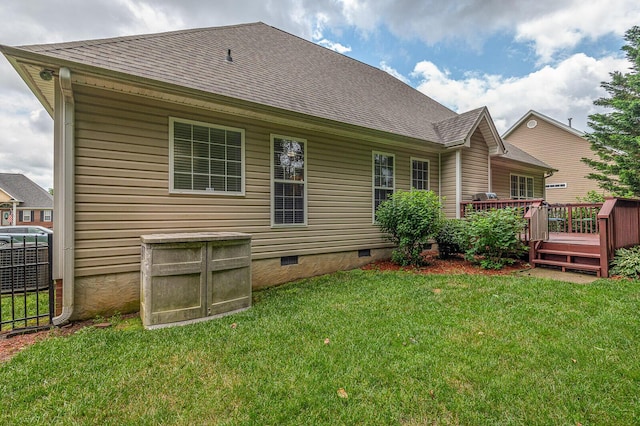 8337 Kayla Rose Cir, Ooltewah, TN 37363 - rear view of property with crawl space, a deck, a lawn, and a shingled roof