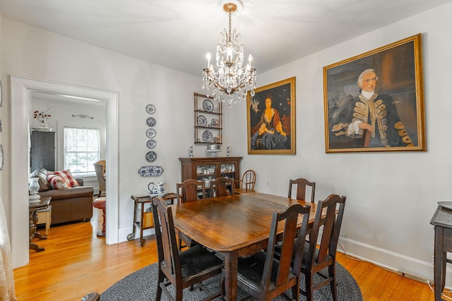 204 Lee-Gordon Mill Rd, Chickamauga, GA 30707 - dining area featuring a chandelier, light wood-style flooring, and baseboards