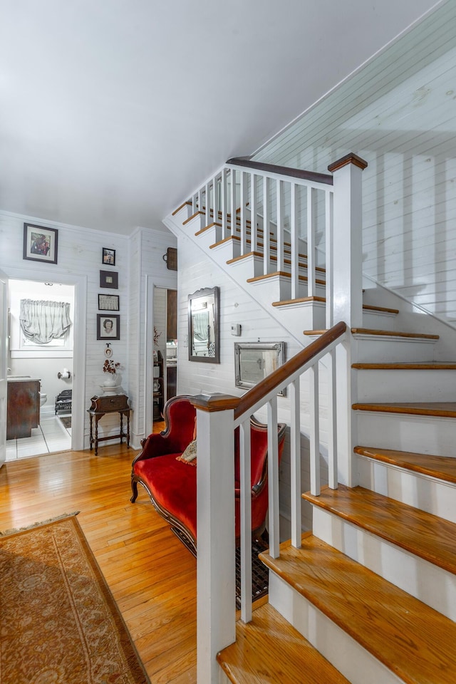 204 Lee-Gordon Mill Rd, Chickamauga, GA 30707 - stairway featuring wood finished floors and wooden walls