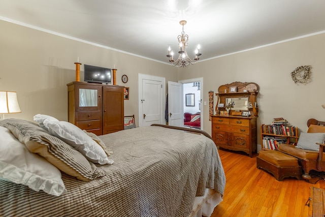 204 Lee-Gordon Mill Rd, Chickamauga, GA 30707 - bedroom featuring a chandelier, ornamental molding, and light wood-style floors
