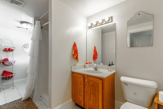 204 Lee-Gordon Mill Rd, Chickamauga, GA 30707 - bathroom with curtained shower, vanity, toilet, and tile patterned floors