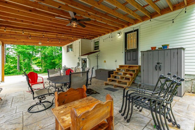 204 Lee-Gordon Mill Rd, Chickamauga, GA 30707 - view of patio / terrace with entry steps, outdoor dining space, and a ceiling fan