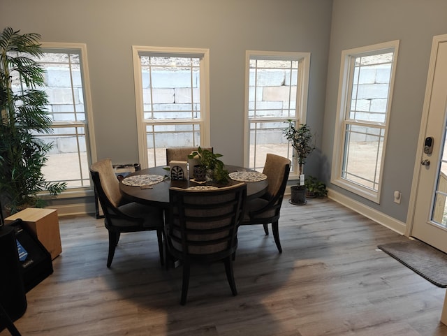 dining room with plenty of natural light and wood finished floors