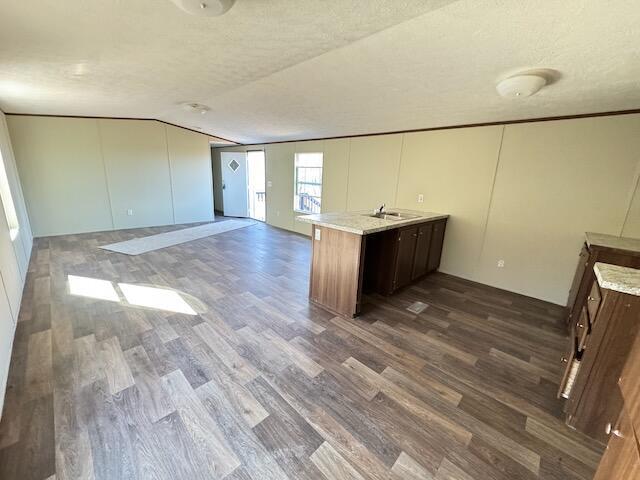401 Old Cottonwood Mill Rd, Tunnel Hill, GA 30755 - kitchen featuring a sink, dark wood finished floors, vaulted ceiling, and light countertops