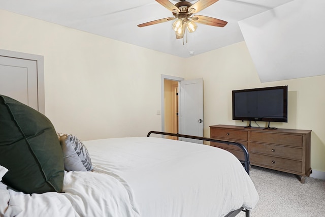 bedroom featuring ceiling fan and light colored carpet
