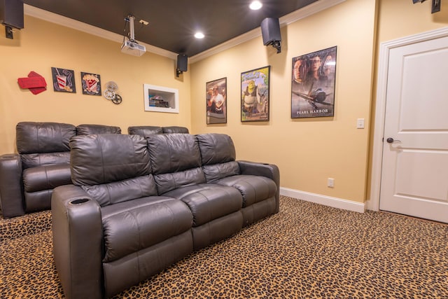 2025 Enclave Dr, Rocky Face, GA 30740 - carpeted cinema room featuring ornamental molding, baseboards, and recessed lighting