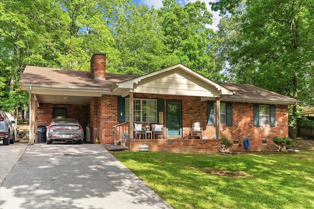 4042 Village Dr, Cohutta, GA 30710 - single story home with a porch, brick siding, a chimney, and driveway