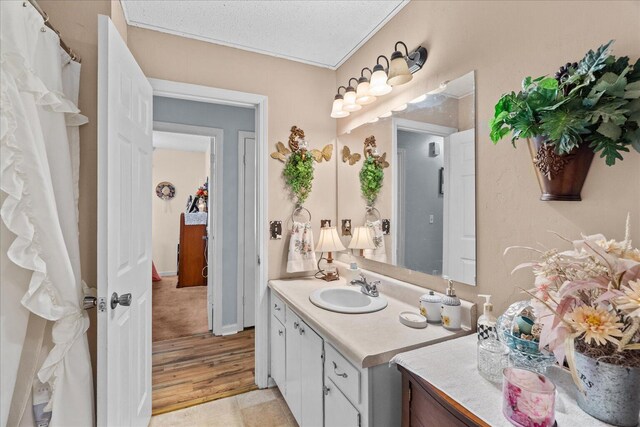 4042 Village Dr, Cohutta, GA 30710 - bathroom with vanity, a textured ceiling, and wood finished floors