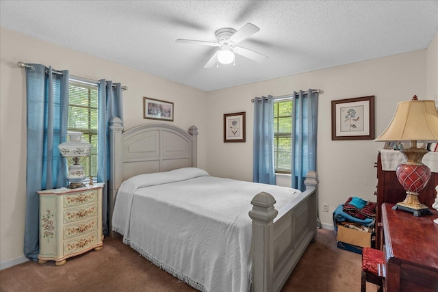 4042 Village Dr, Cohutta, GA 30710 - bedroom featuring multiple windows, dark colored carpet, and a ceiling fan