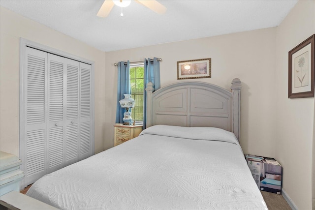 4042 Village Dr, Cohutta, GA 30710 - carpeted bedroom featuring a closet, baseboards, and ceiling fan