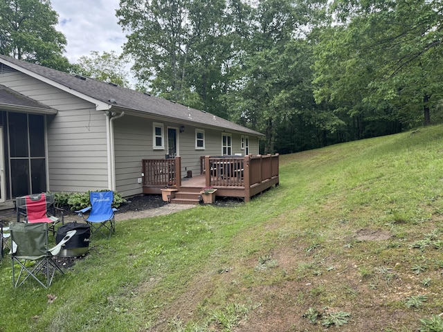 view of yard featuring a deck