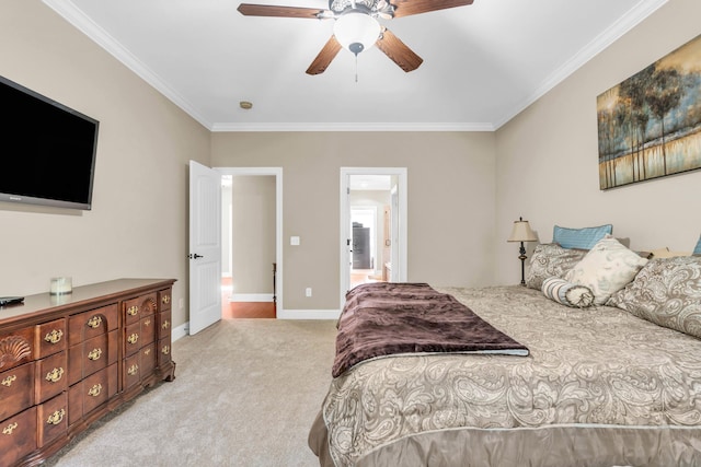 8358 Front Gate Cir, Ooltewah, TN 37363 - bedroom featuring light colored carpet, crown molding, baseboards, and ceiling fan