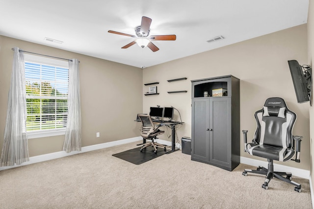 8358 Front Gate Cir, Ooltewah, TN 37363 - office area featuring carpet, ceiling fan, and baseboards
