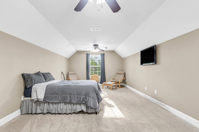 8358 Front Gate Cir, Ooltewah, TN 37363 - bedroom with carpet floors, baseboards, vaulted ceiling, and a ceiling fan