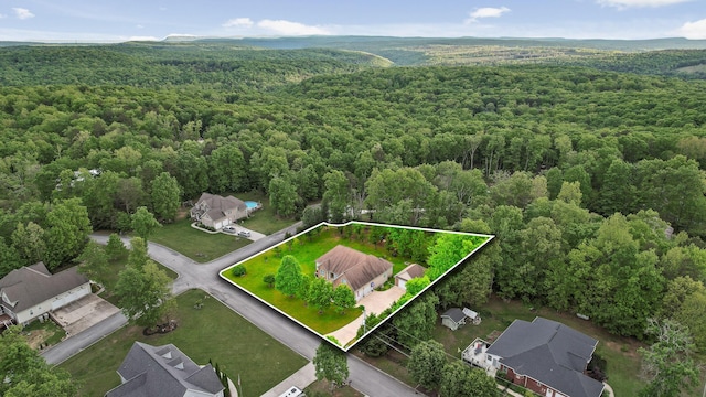 212 Smith St, Signal Mountain, TN 37377 - aerial overview of property's location featuring a heavily wooded area and property parcel outlined