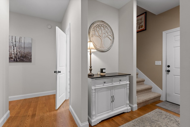 212 Smith St, Signal Mountain, TN 37377 - hall featuring light wood-style floors, stairway, and baseboards