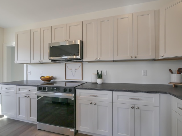 kitchen with dark countertops and appliances with stainless steel finishes
